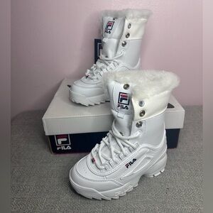 New Kids Fila Disruptor Shearling White Snow Winter Boots
